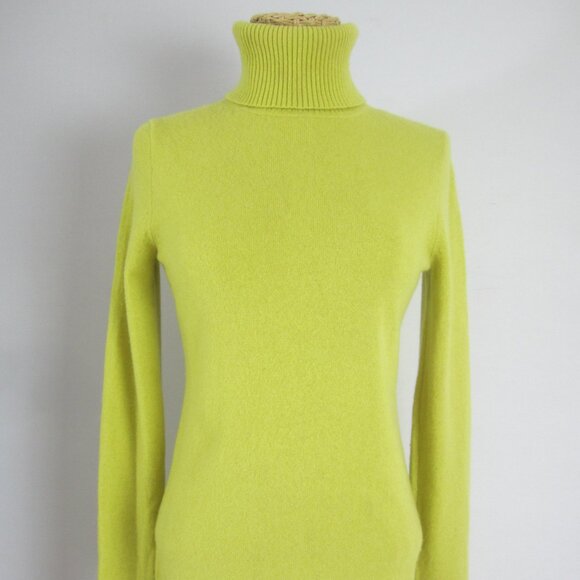 J Crew Womens Small Chartreuse Green LS Cashmere Turtleneck    FLAW - Picture 1 of 11